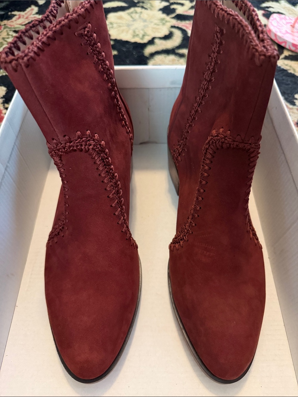Chelsea & Violet Burgundy Suede Pointed Ankle Booties